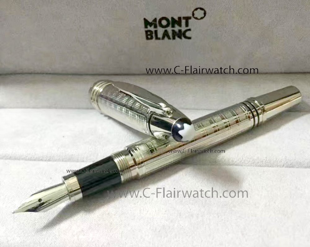 New Fake Mont Blanc JFK Special Edition Silver Fountain Pen